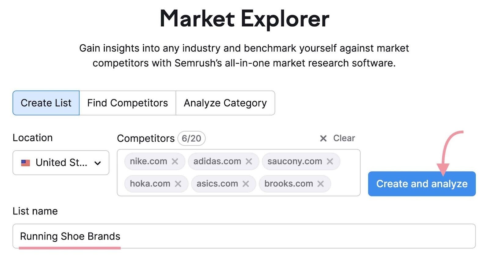 Create and analyze button highlighted